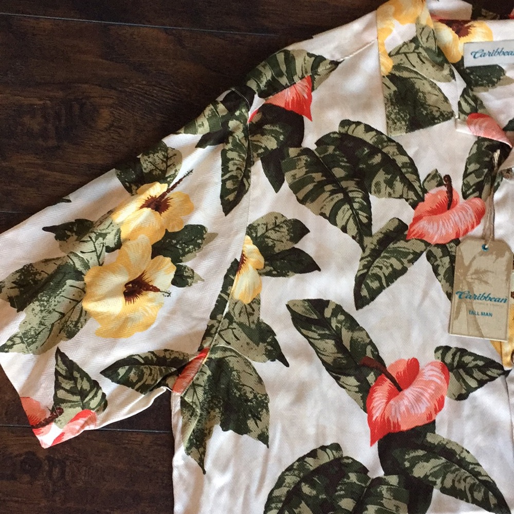 Caribbean NEW 2XT Silk Floral Button Down Shirt - Picture 2 of 6